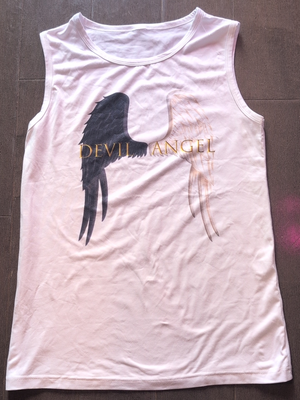 White Graphic 'Devil Angel' Wing Tank Top
